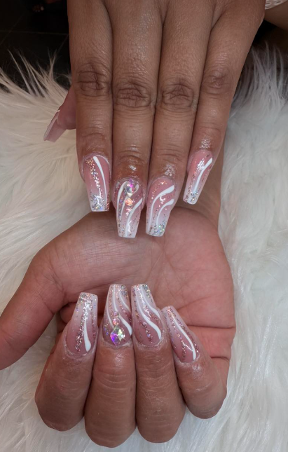 White Marble with Rhinestone Inlays