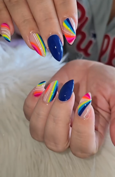 Colorful Rhinestone Geometric Nails