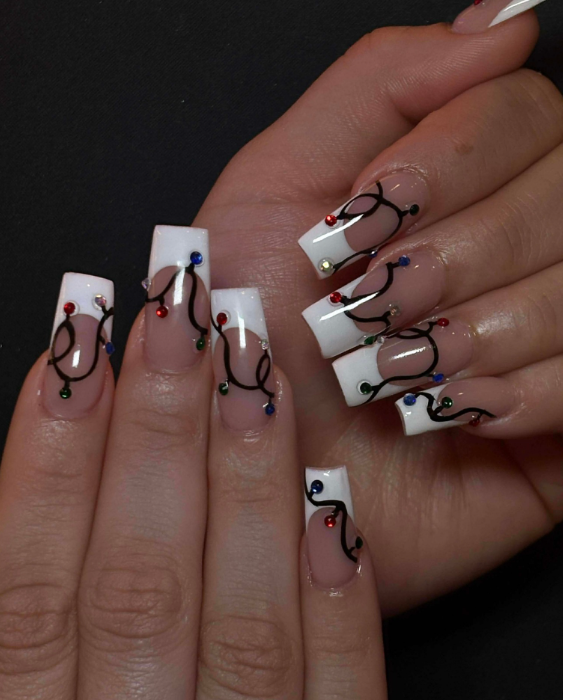 Classic French Tip with Rhinestone Accents