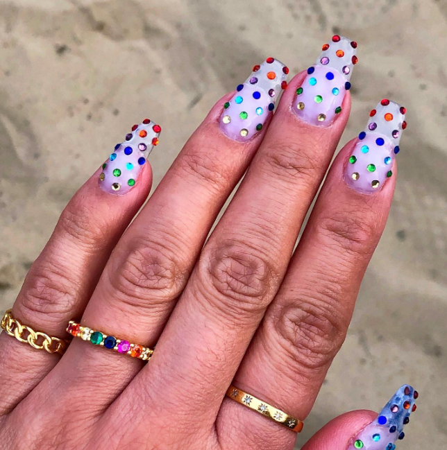 Rainbow Rhinestone Nails