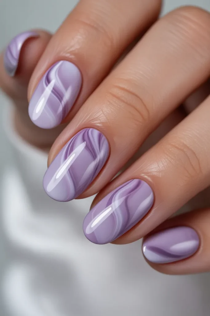  lavender marble nails, soft purple swirl