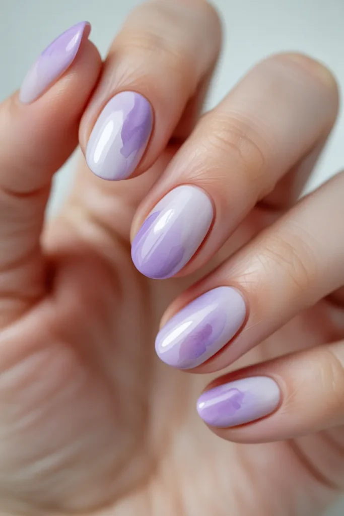 lilac watercolor nails, soft haze effect lavender tones