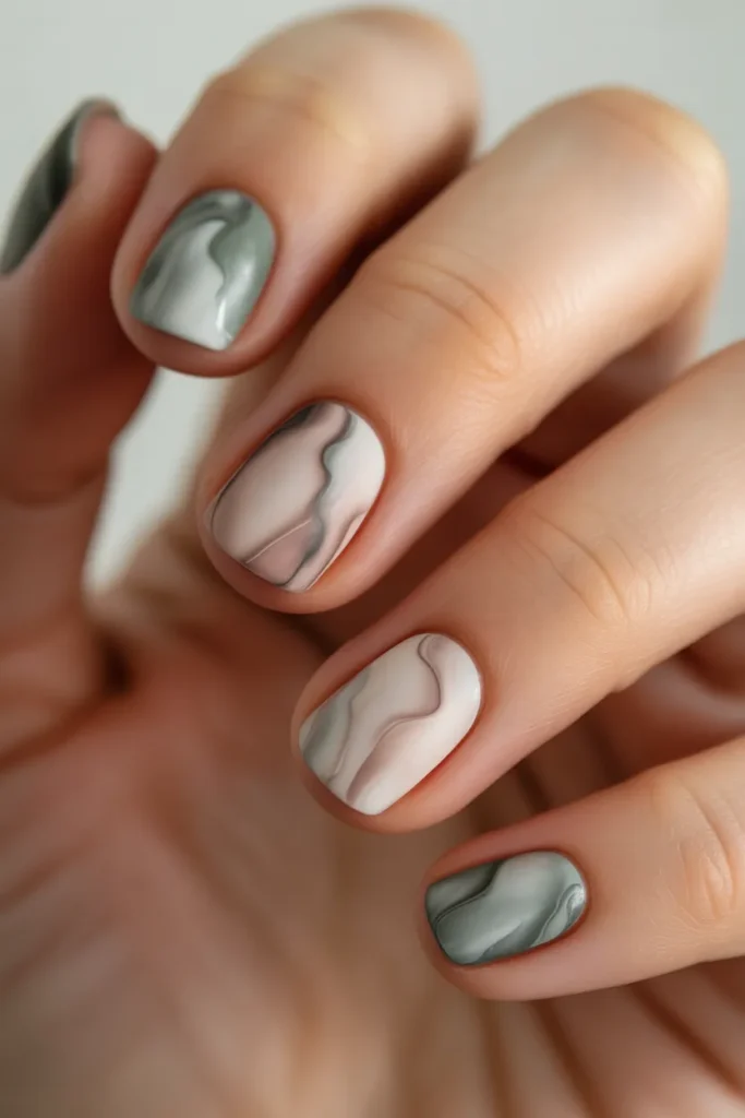 matte marble nails, soft finish