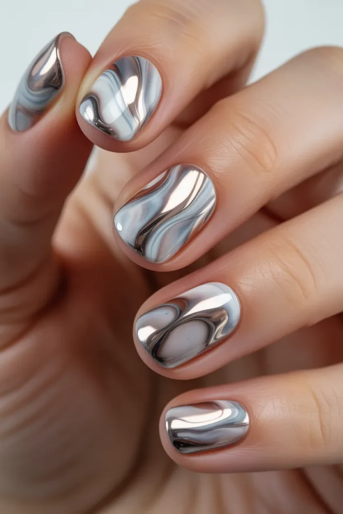 metallic marble nails