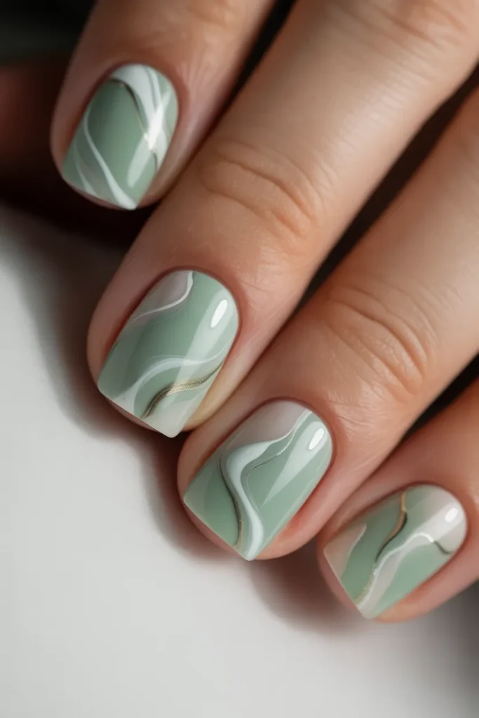 mint green marble nails