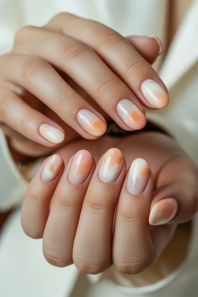 peach watercolor nails, blush cream blend