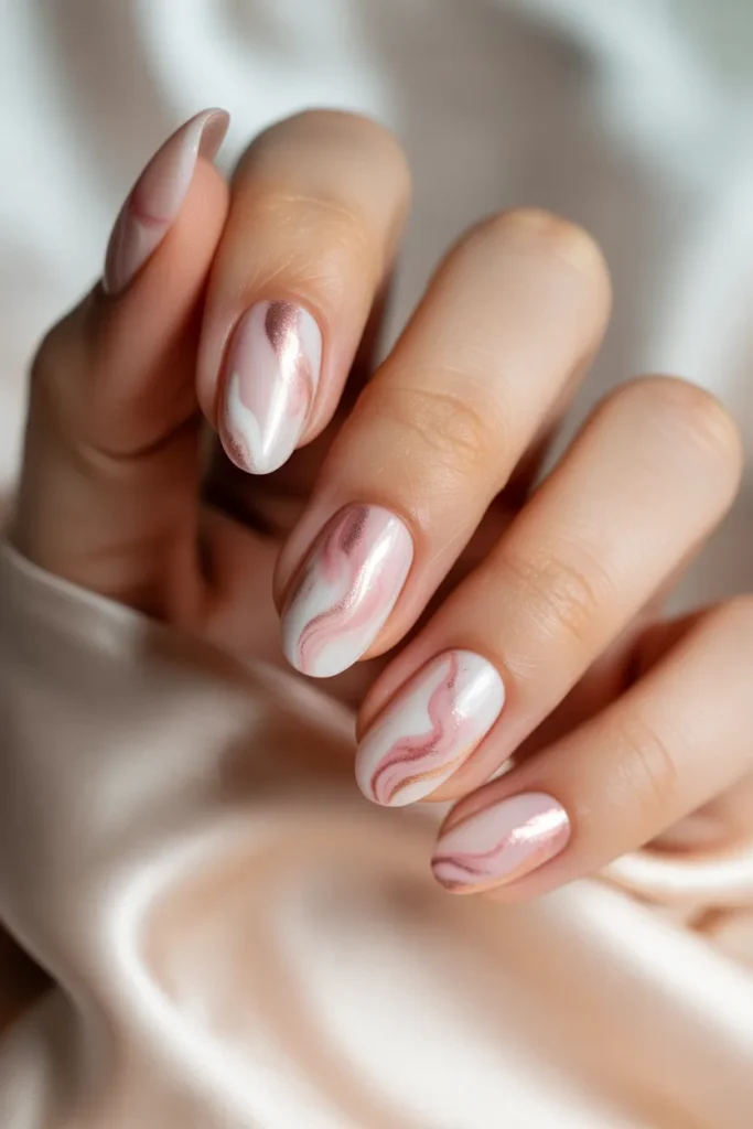 pink watercolor swirl nails, romantic soft blend
