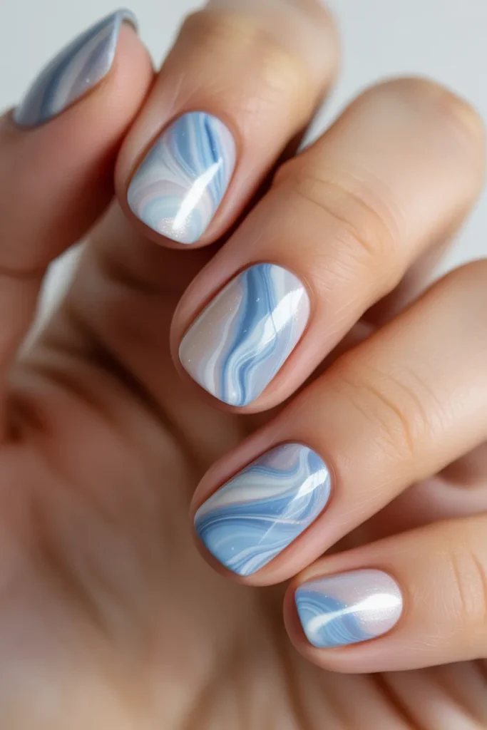  sky marble nails, cloud swirl design