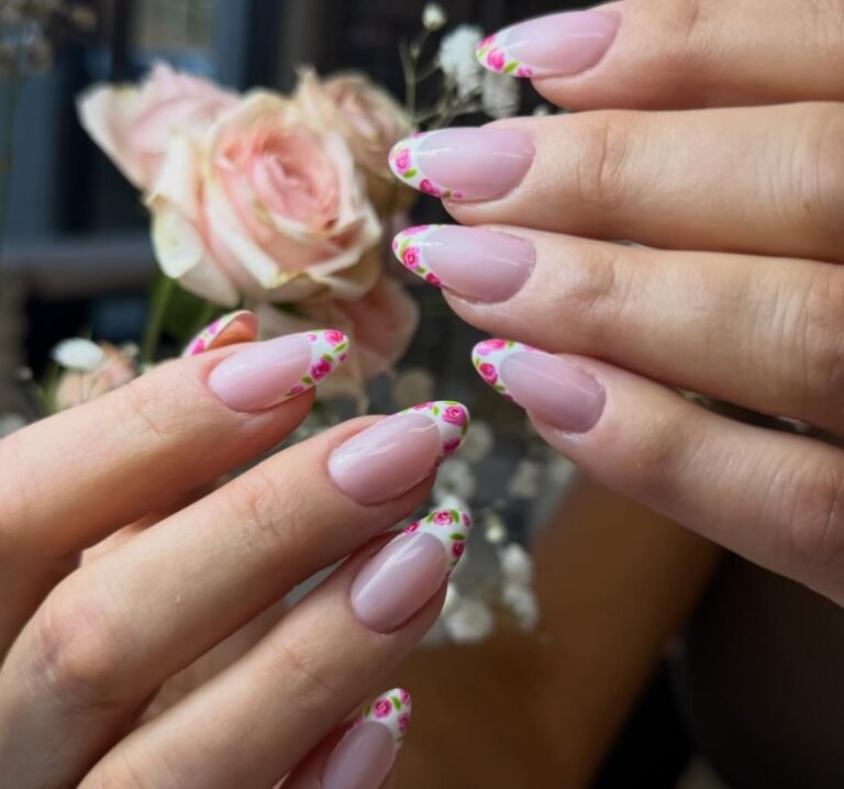 Nude Floral French Tip
