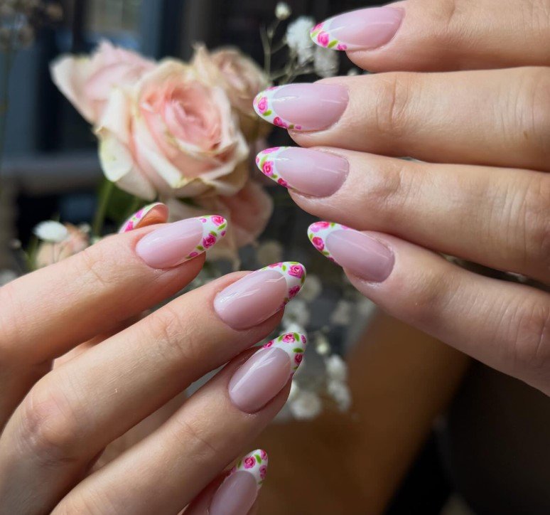 Nude Floral French Tip