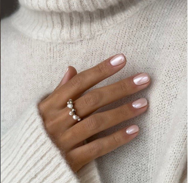 Rose gold chrome glazed nails