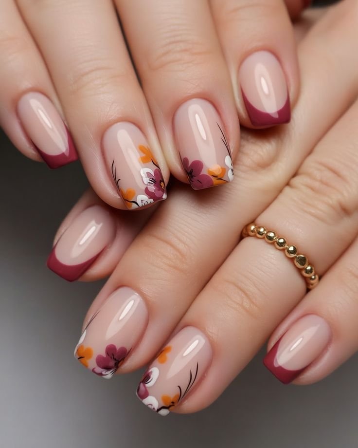 Autumn Floral French Tips