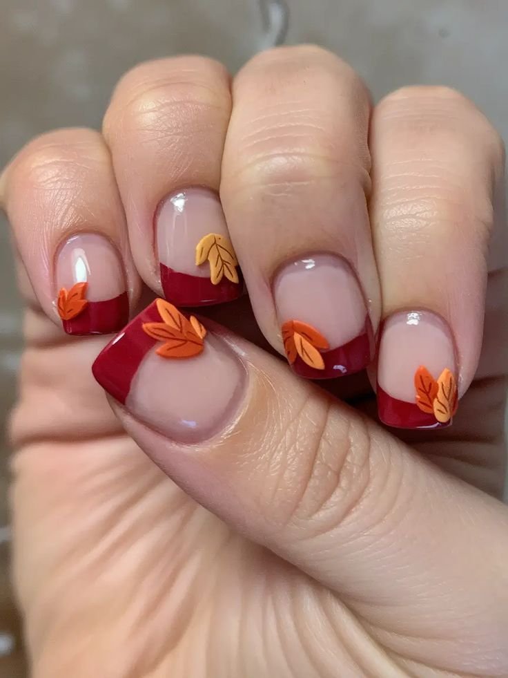 Autumn Leaf Accent French Tips