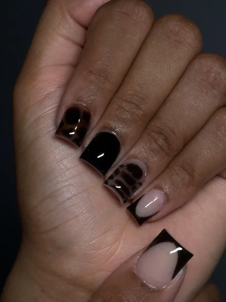 Black French Tortoiseshell Nails