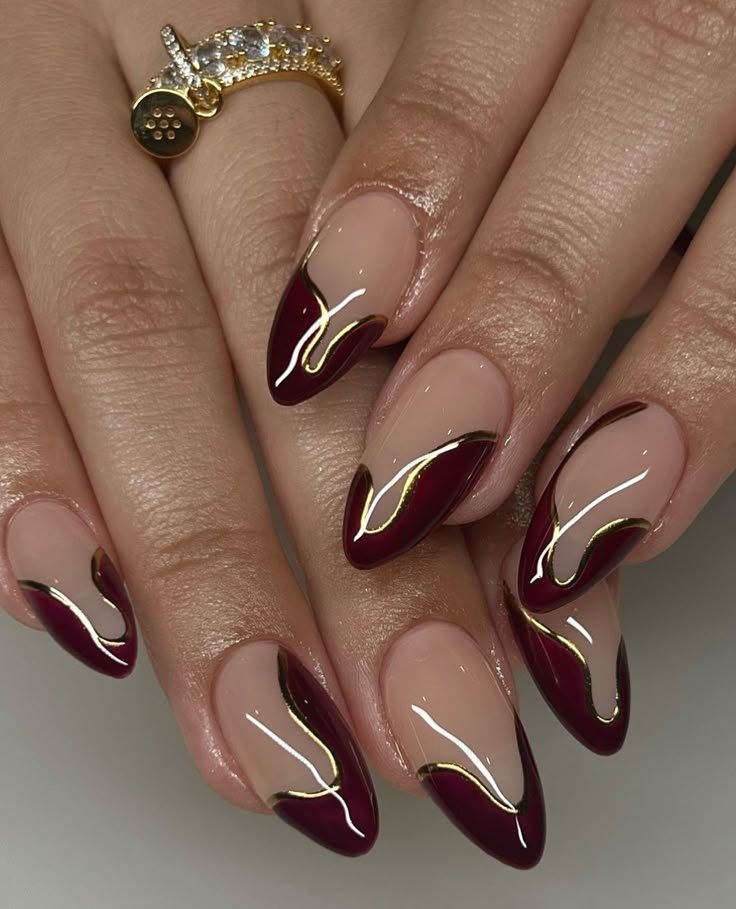 Burgundy Gold Waves