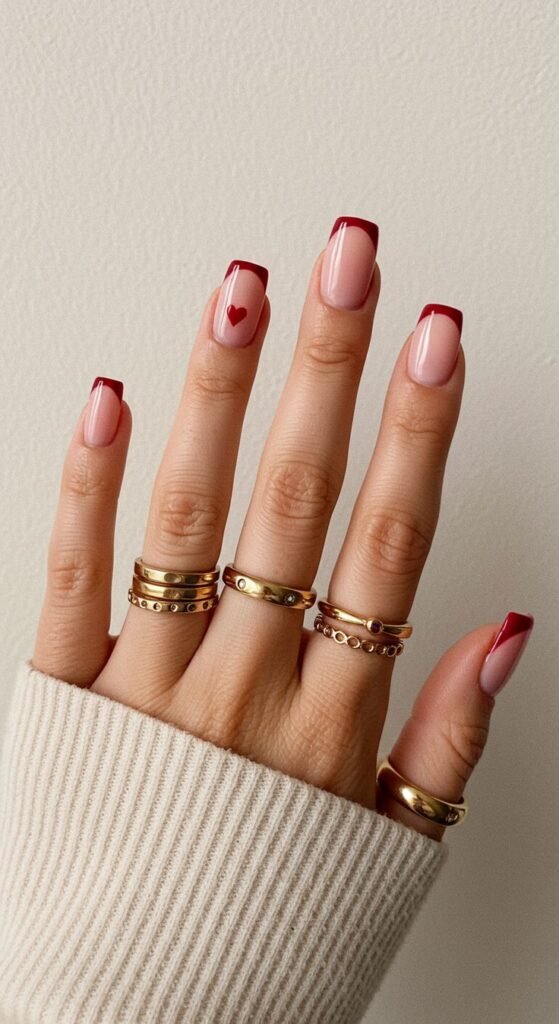 Cherry Heart French Tips