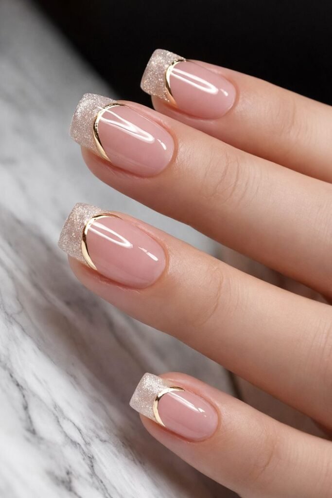 Gold Lined Glitter French