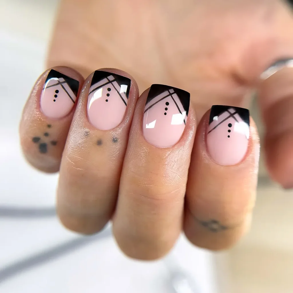 Pink Nails with Black French Tips