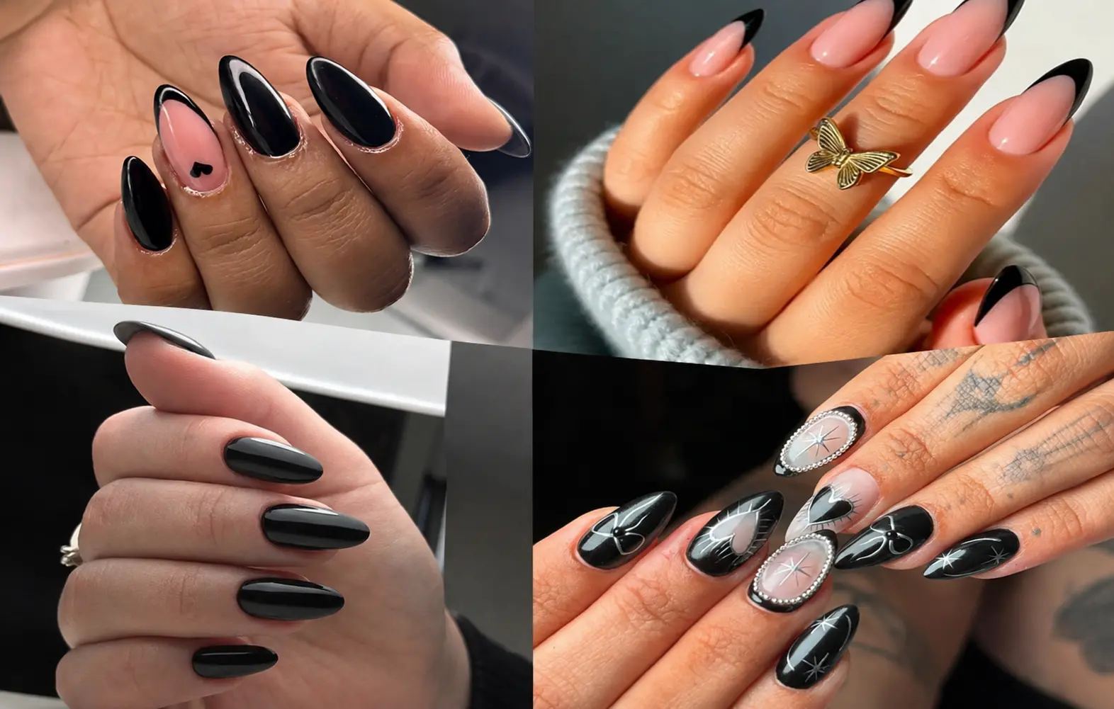 black nails design ideas almond