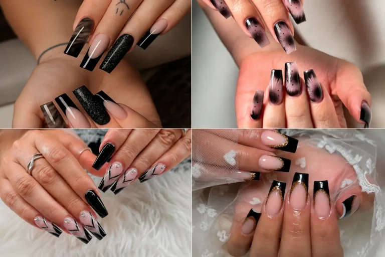 black nails design ideas coffin