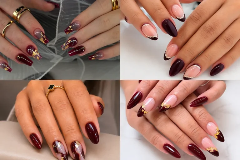 burgundy and gold fall nails
